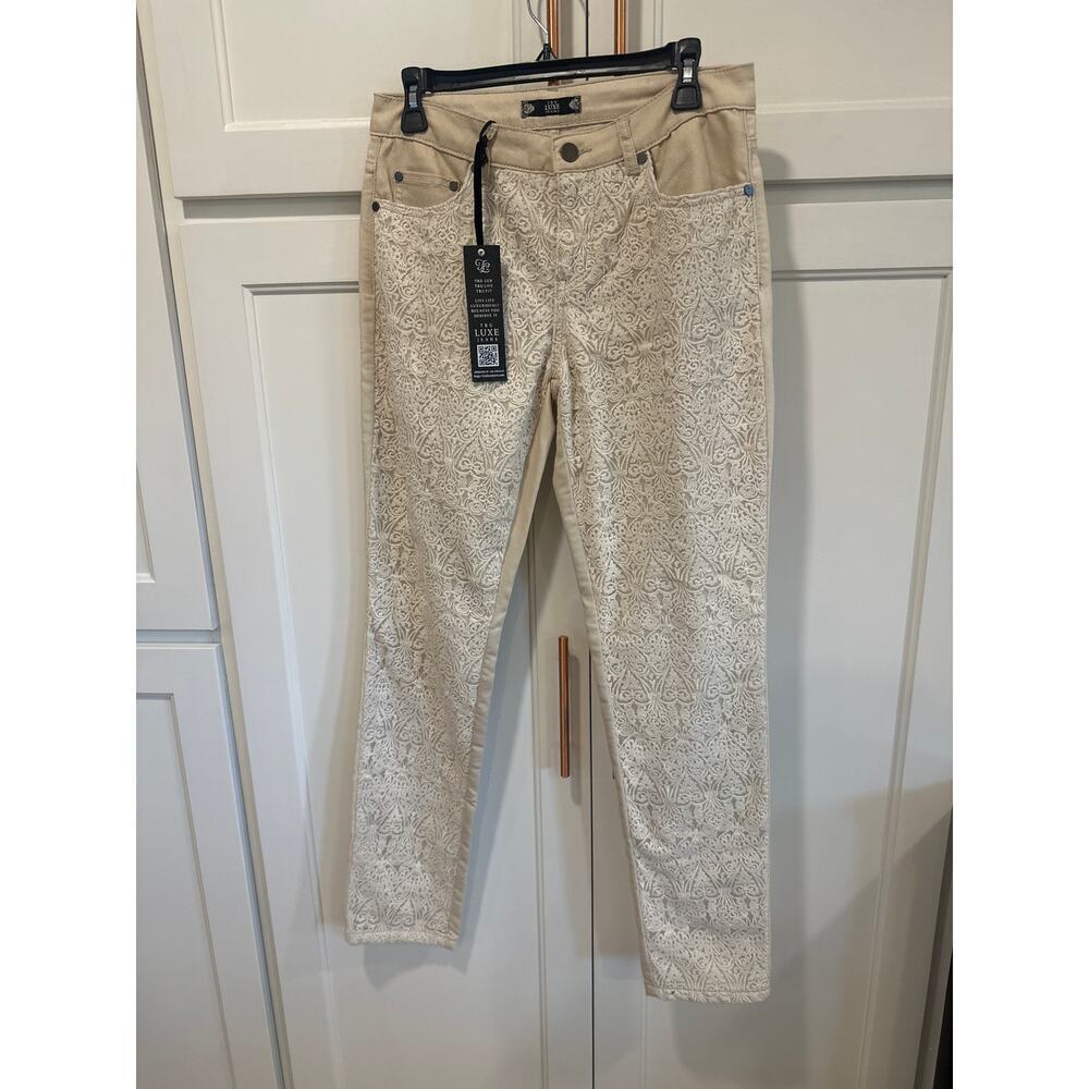 Tru luxe embroidered jean cottage core size 8 NWT retail $100 cream women’s